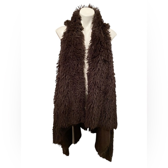 Jackets & Blazers - G Long Brown Faux Fur Open Sleeveless Vest Eclectic Cozy Neutral Maximalism